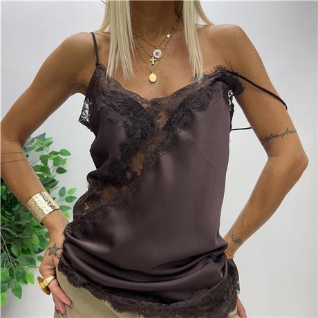 Canotta effetto raso e pizzo SEE